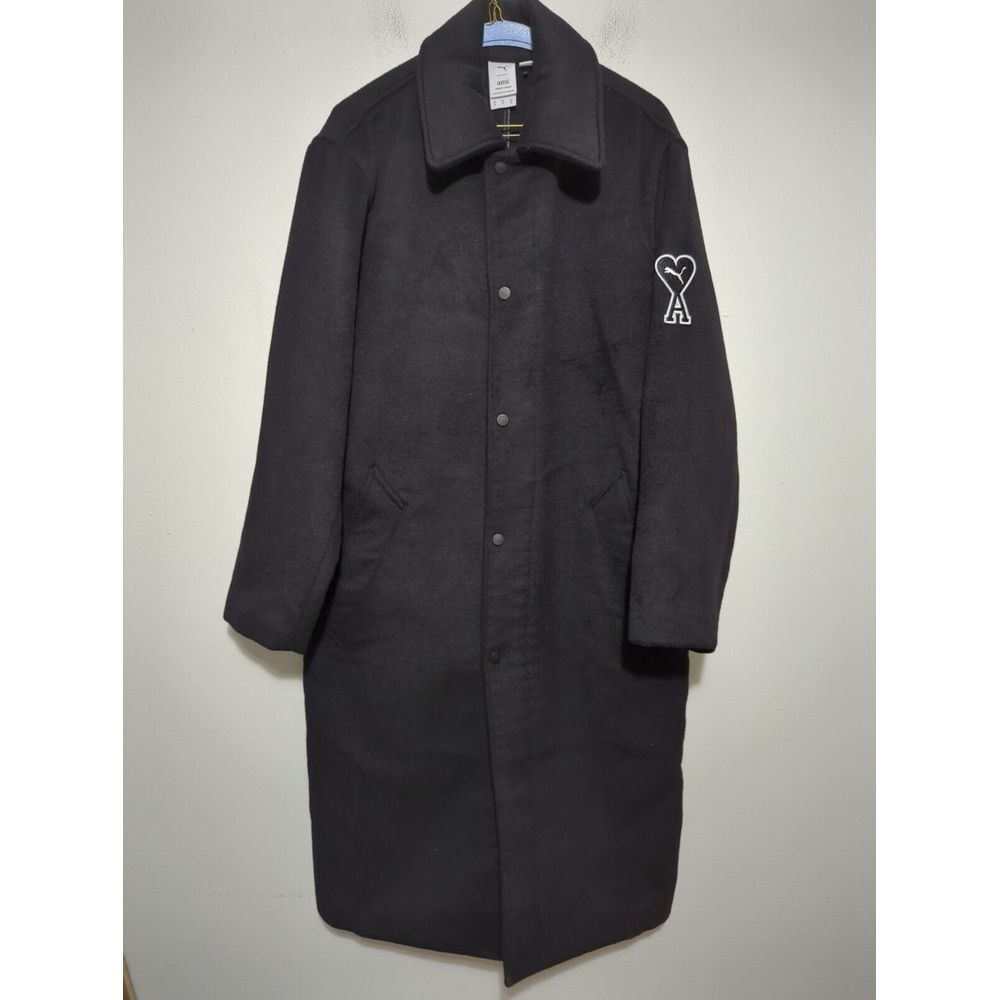 Puma X Ami Mens Button Down Coat Black Casual Athletic Outerwear Size S 53599701